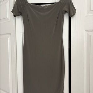Olive Green off the shoulder body con dress